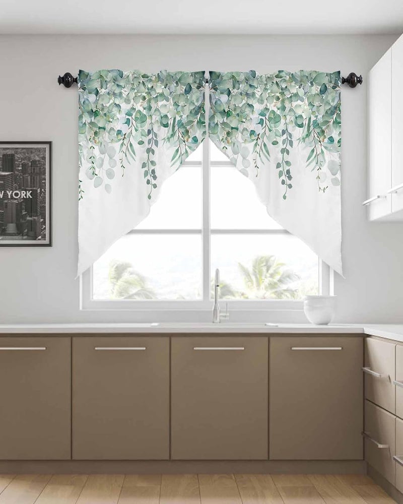 TweetyBed Swag Curtain Valances Sage Green Eucalyptus Short Swag Topper for Small Windows Watercolor Leaves Window Curtain Tiers for Kitchen Bedroom Living Room 56" W x 36" L - Image 4